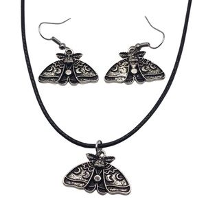 Luna Moth with lunar cycle necklace and earrings